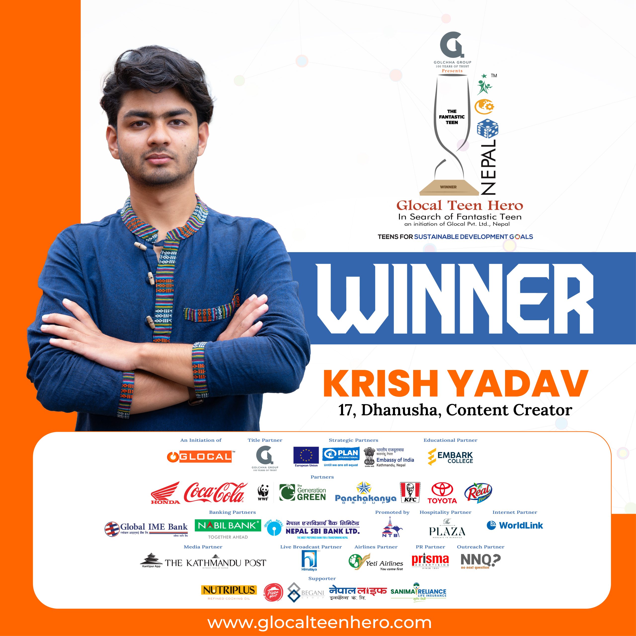 धनुषाका कृष यादवलाई ‘गोल्छा ग्रुप प्रस्तुत ग्लोकल टिन हिरो नेपाल २०२५’ उपाधि